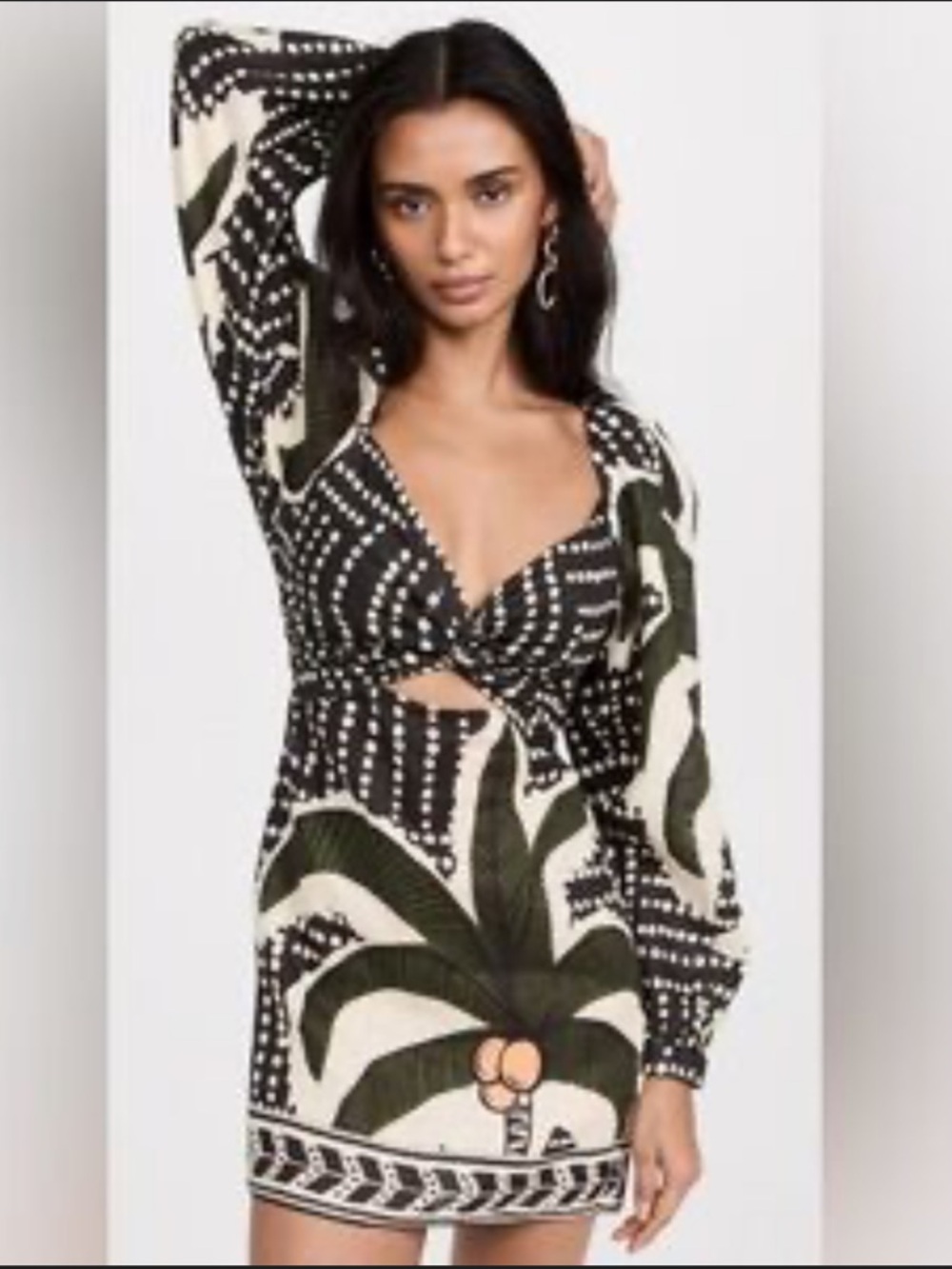 Johanna Ortiz Black, White & Green Printed Mini Dress